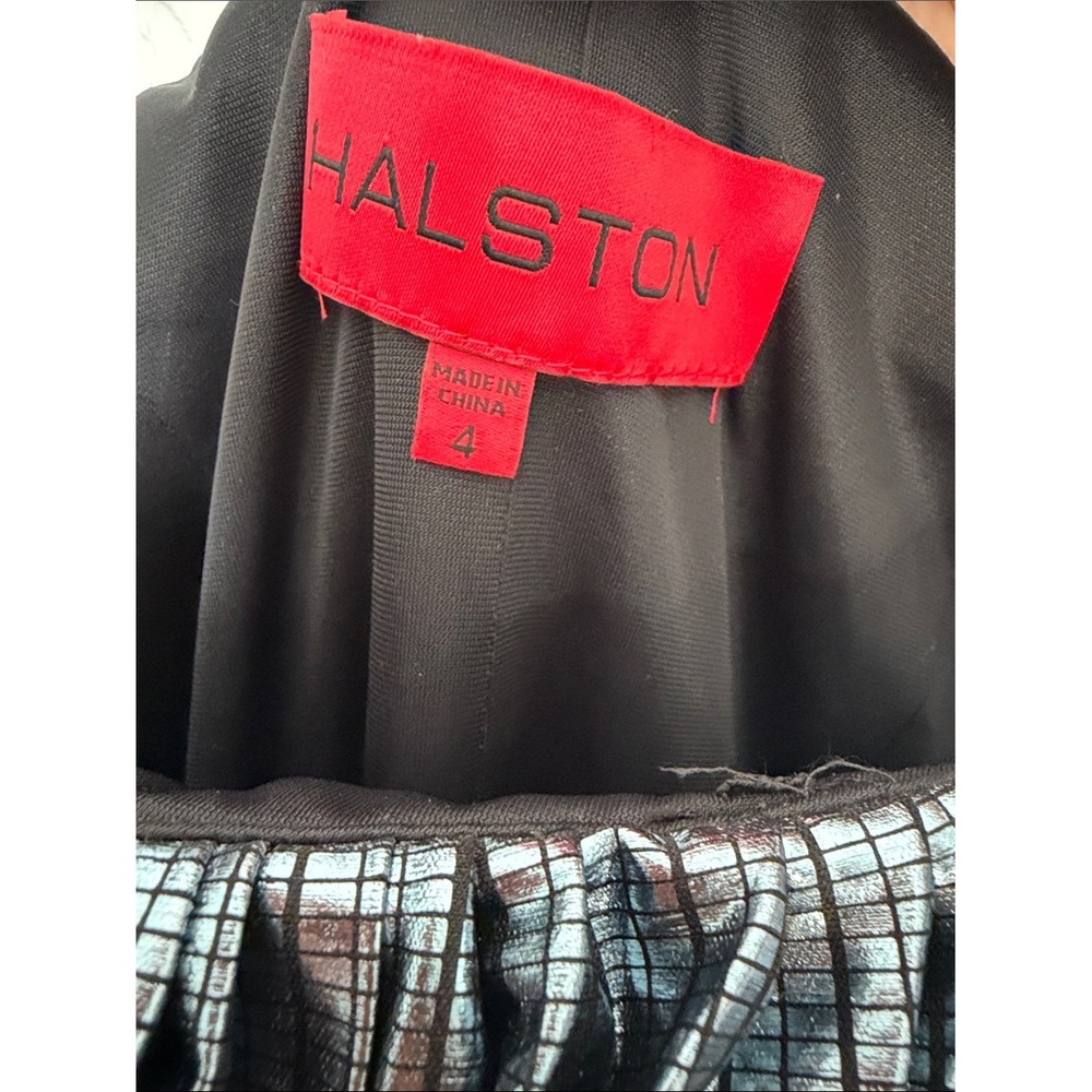 Halston Terese Metallic One Shoulder Gown Slate Gray Wedding Prom Size 4 - Picture 3 of 4